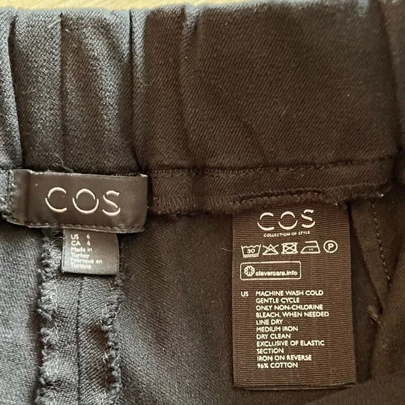 COS Black Pull On Trousers, Slim Fit Straight Leg Elasticized Waist, Size 6 - Picture 5 of 10